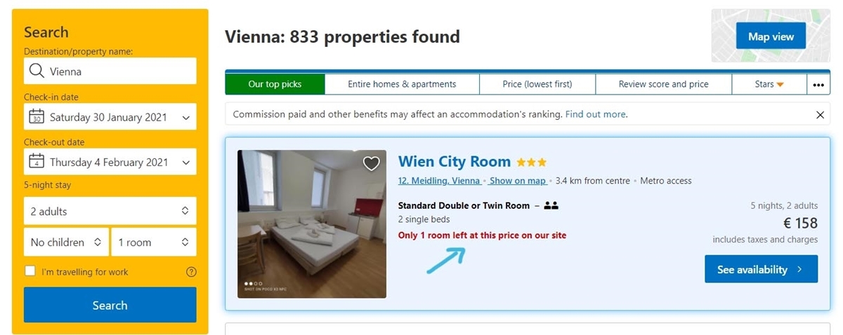 gevoel van urgentie op booking