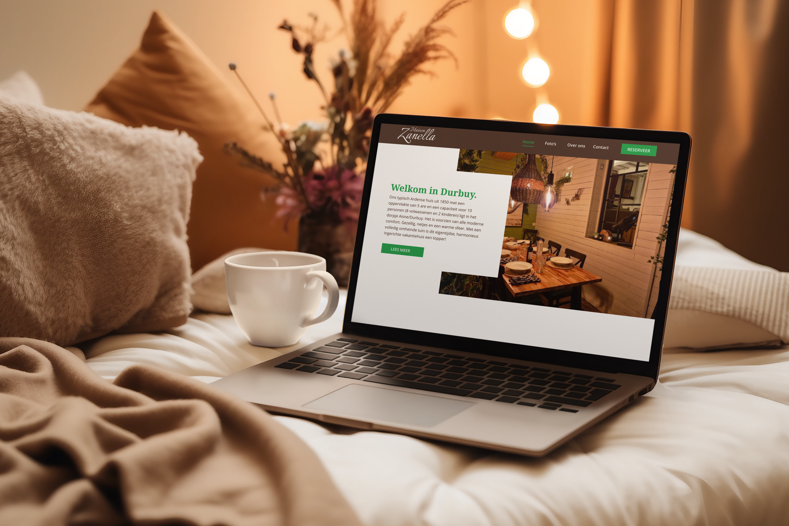 Digital Mockup Of An Ai Generated Macbook And A Coffee Mug Placed On Winter Setting M36548 (1)